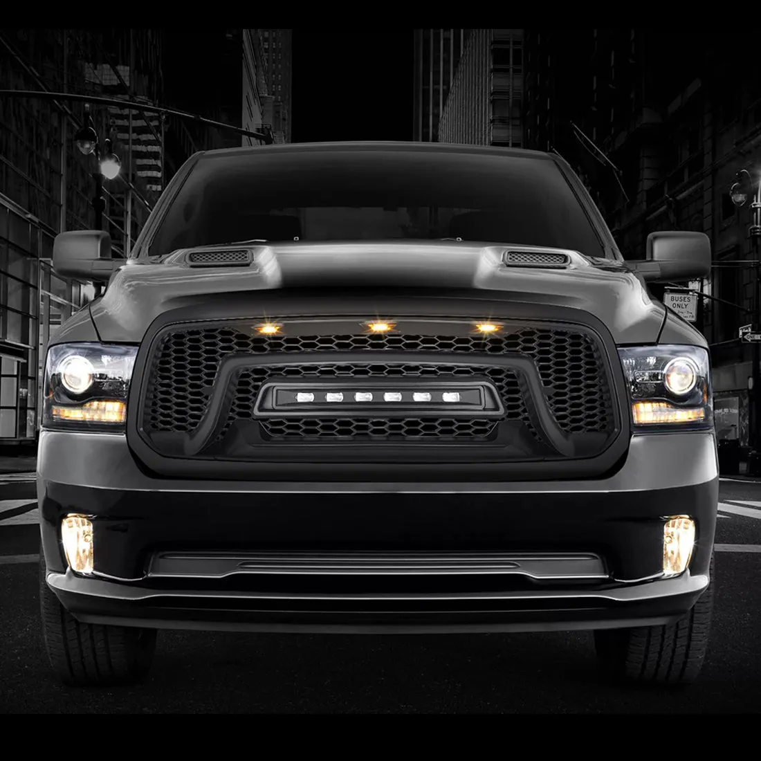 Armor Grille W/ Off-Road Lights - Matte Black For 2013-2018 Dodge Ram 1500 product image