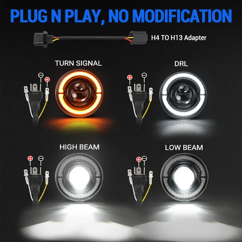 "dot Certified 7"" 80w LED Halo Headlights With DRL & Turn Signals For Jeep Wrangler JK Tj" product image