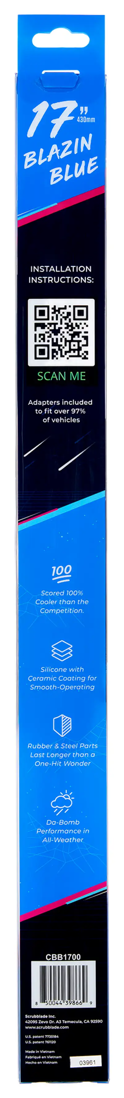 Scrubblade Scrubblade - 17 430mm Blue Silicone Shadeblade Wiper Blade - CBB1700