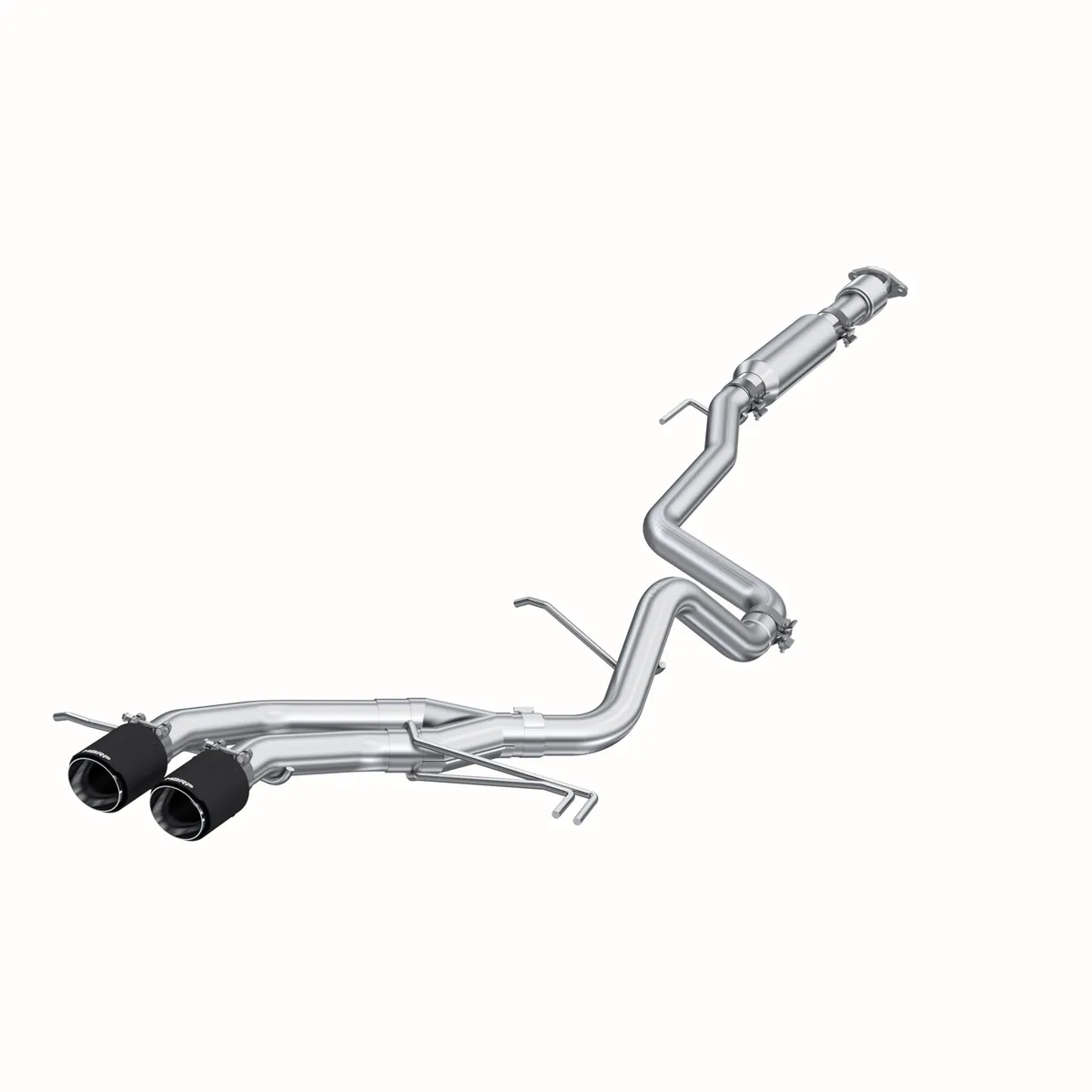 Armor Plus Cat Back Exhaust System; 2.5 in.; Incl. Front Pipe/Tailpipes/Muffler/Hrdw/4 in. OD Carbon Fiber Tips; w/o Underbody Catalytic Converter; Dual Exit; 409 Stainless Steel; product image
