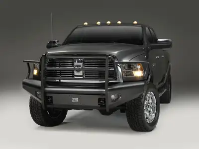 Fab Fours Elite Front Bumper; 2 Stage Black Powder Coated; w/Full Grill Guard; Incl. Light Cut-Outs;