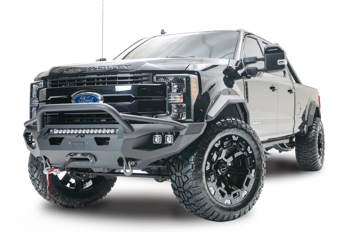 Fab Fours 1999-2004 F250 F350 Fab Fours Black Steel Series Front Bumper with Full Grille Guard