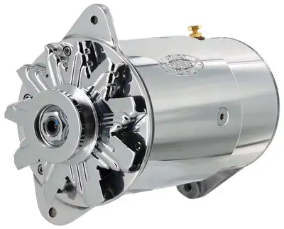Power Master PowerGEN Alternator; Polished; Long Case; 90 Amp.; 65 Idle; 12 Volt;