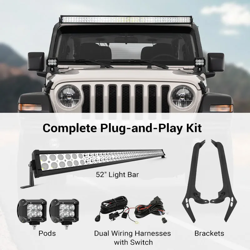 "52"" Jeep Light Bar & Pods & Brackets for 2018-Later Wrangler JL JLU & Gladiator | Prevail Series" product image