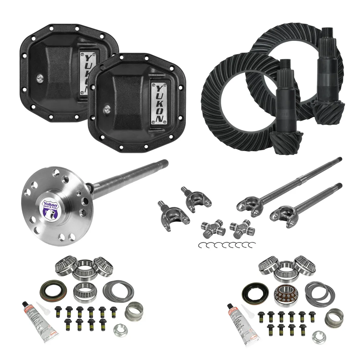 Stage 4 Jeep JL Re-Gear Kit W/Covers Fr/Rr Axles Dana 30/35 4.11 Ratio JL Non-Rubicon M200 Rear/ M186 Front Stage 4 Gear Kit Package 4.11 F&R Cover & 4340 F&R Axle Kits Yukon Gear product image