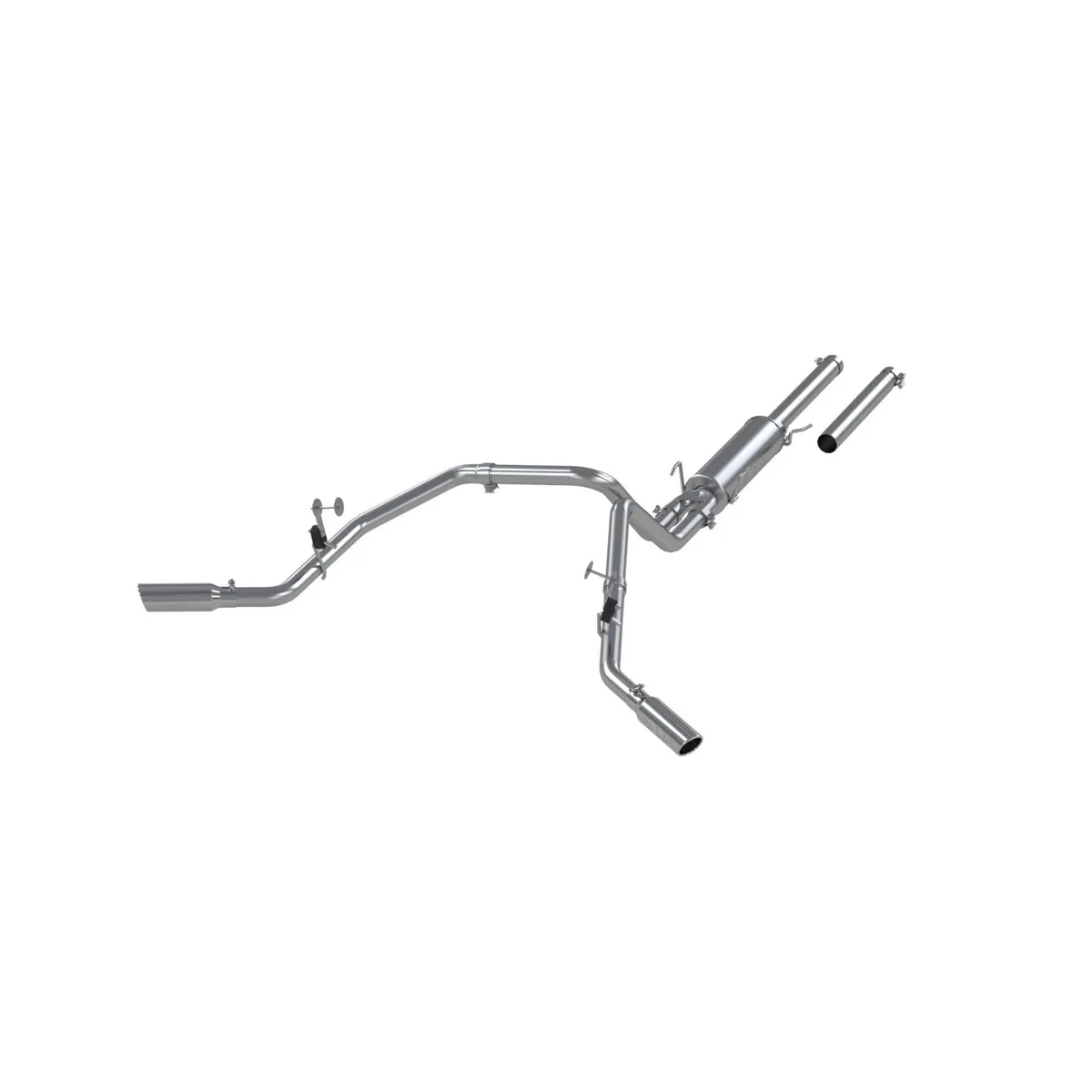 Armor Lite Cat Back Exhaust System; 3 in.; Incl. Ext. Pipe/Muffler/Over Axle Pipes/Tailpipes/Hardware/3.5 in. OD Tips; 2.5 in. Dual Split Side Exit; Aluminized Steel; product image