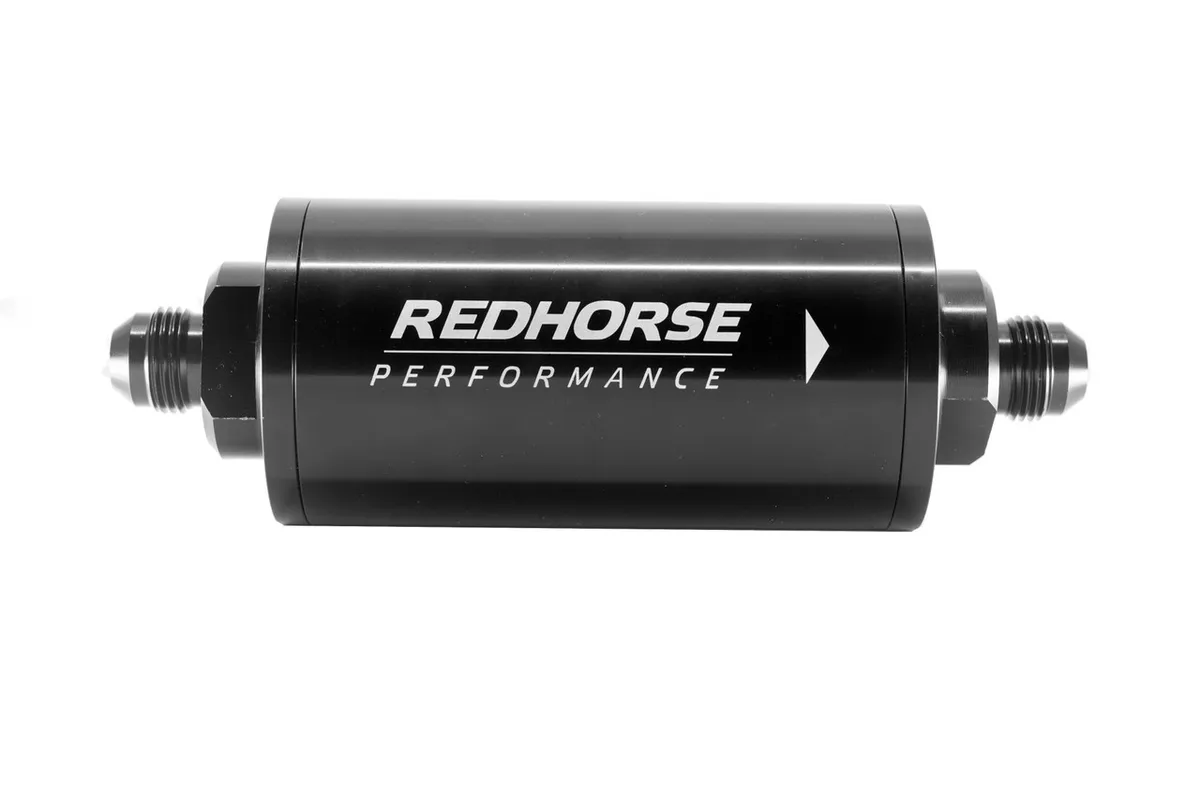 Redhorse Performance 6 in Cylindrical Inline Race Fuel Filter w/ 10 Micron S.s. Element08 Anblack