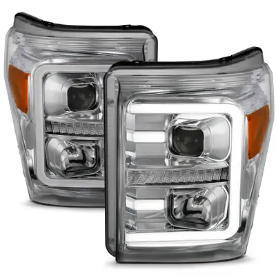 ANZO USA 1116 F250/F350/F450 Projector Headlights w/ Plank Style Switchback Chrome w/ Amber Pair