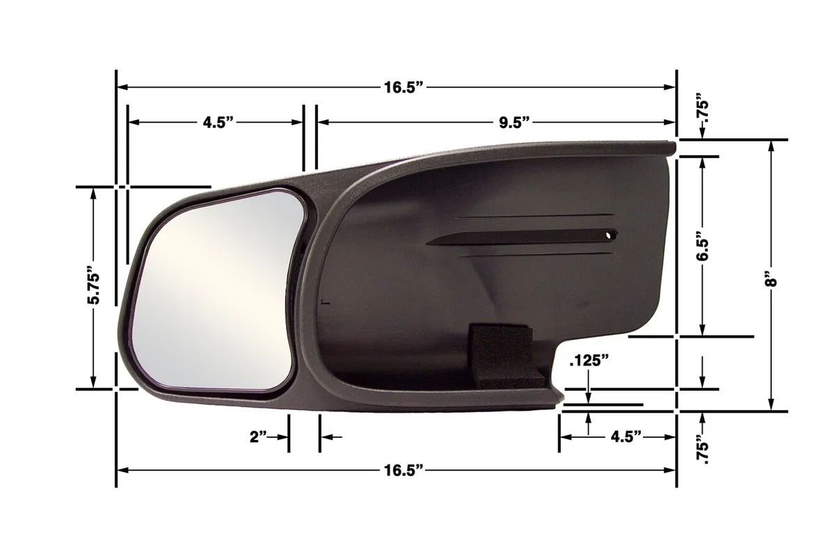 Custom Towing Mirror; LH(Driver) Side; Fits Full Black And Chrome-Cap Model; Will Not Fit The Full Chrome Or Telescopic Mirror; product image