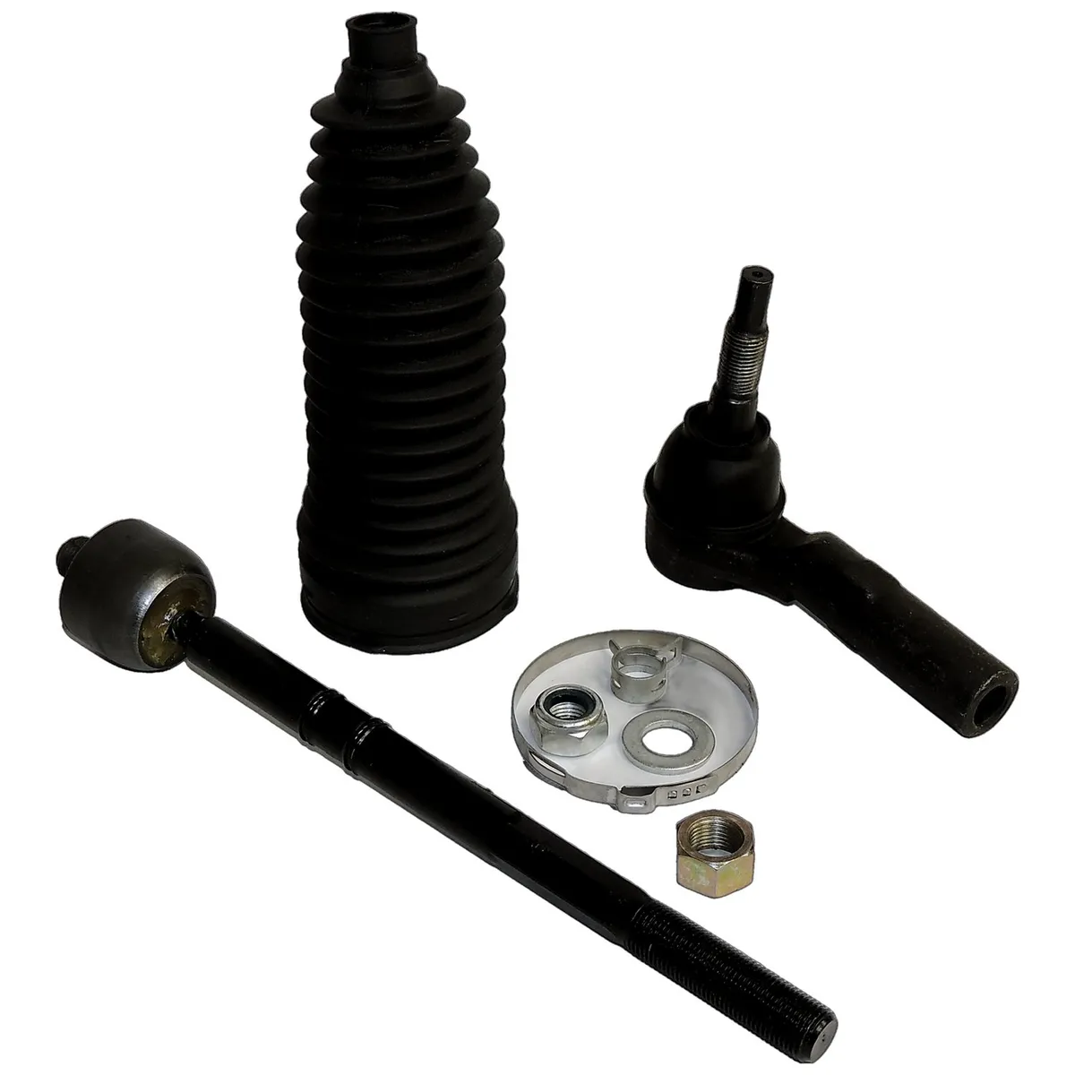 Black Tie Rod End Kit Left Tie Rod End Kit;includes 1 Inner And 1 Outer Tie Rod End, Jam Nut, Bellows Boot, Clamps, And Tie Rod End Nut product image