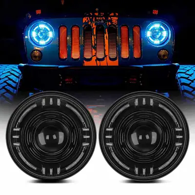 LED Factory Mart "Tunnel Series 7"" LED RGBW Headlights with Angel Eye Bluetooth Control for 1997-Later Jeep Wrangler"