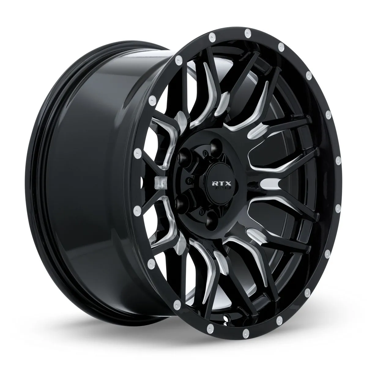 RTX Wheels Claw 20x9 6x135/139.7 Et18 Cb106.1 Gloss Black Milled w/ Rivets