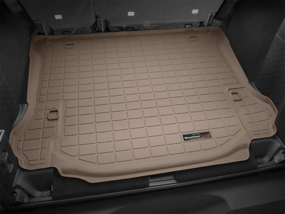 2011 + Jeep Wrangler Unlimited Cargo Liners Trim line allows fitment in vehicles with and without cargo mounted subwoofer Tan product image