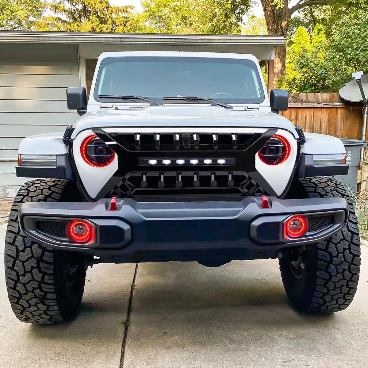 Armor Grille W/ Off-Road Lights - White & Black For 18+ Jeep Wrangler JL & Gladiator JT product image