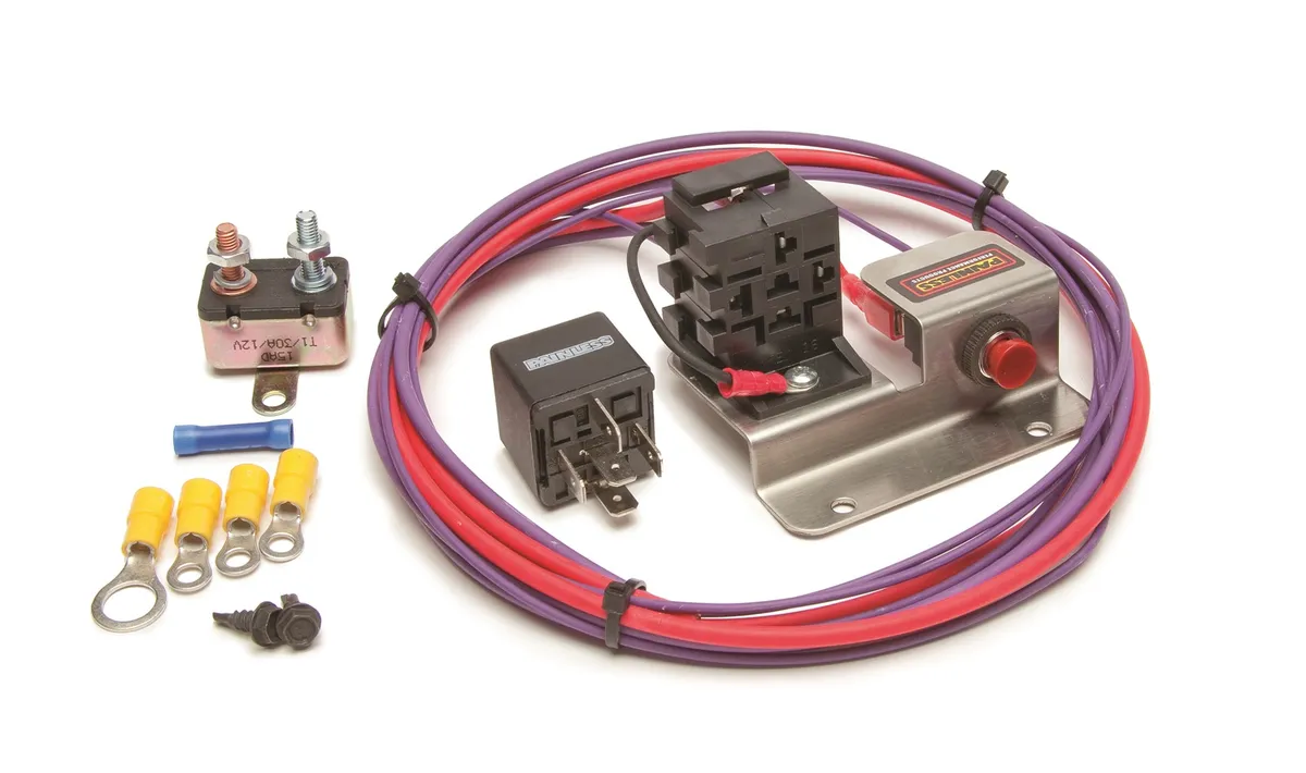 Hot Shot Plus Engine Bump Switch; Incl. Bump Start Switch w/Mounting Bracket/HD Relay/Relay Base w/Wire Harness/Circuit Breaker/Crimp-On Terminals/Mounting Hardware; product image