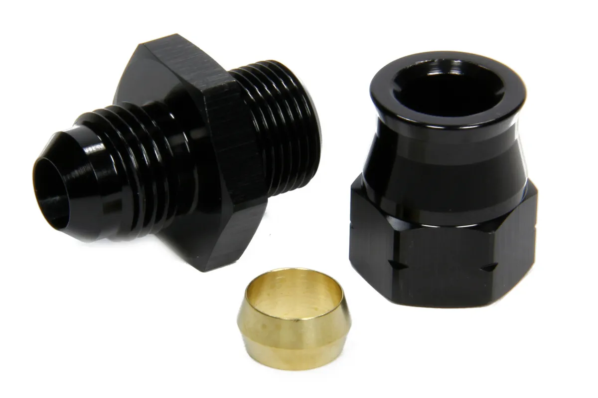Vibrant Performance Female AN to Tube Adapter Fitting; -6AN; 0.375 in. Tube OD; 6061 Aluminum; Black Anodized; Male AN Adapter w/Brass Olive Inserts;