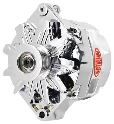 Power Master Alternator; 12si; 100 Amp; 75 Idle; 6 Groove Pulley; OE Look; Chrome;
