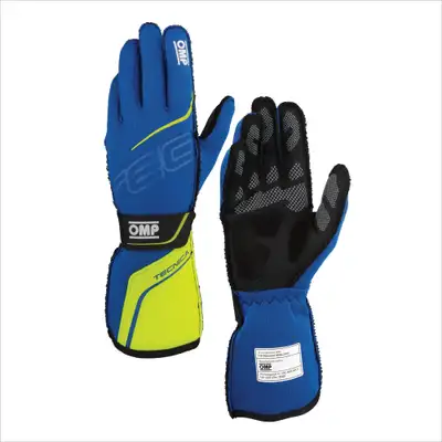 OMP Racing INC Tecnica Gloves Fia 8856- 2018 Blue / Yellow Sz. l