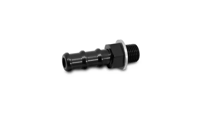 Metric to Barb Adapter Fitting; M14 x 1.5 Male Metric Size; 0.375 in. Barb Size; 6061 Aluminum; Black Anodized; product image