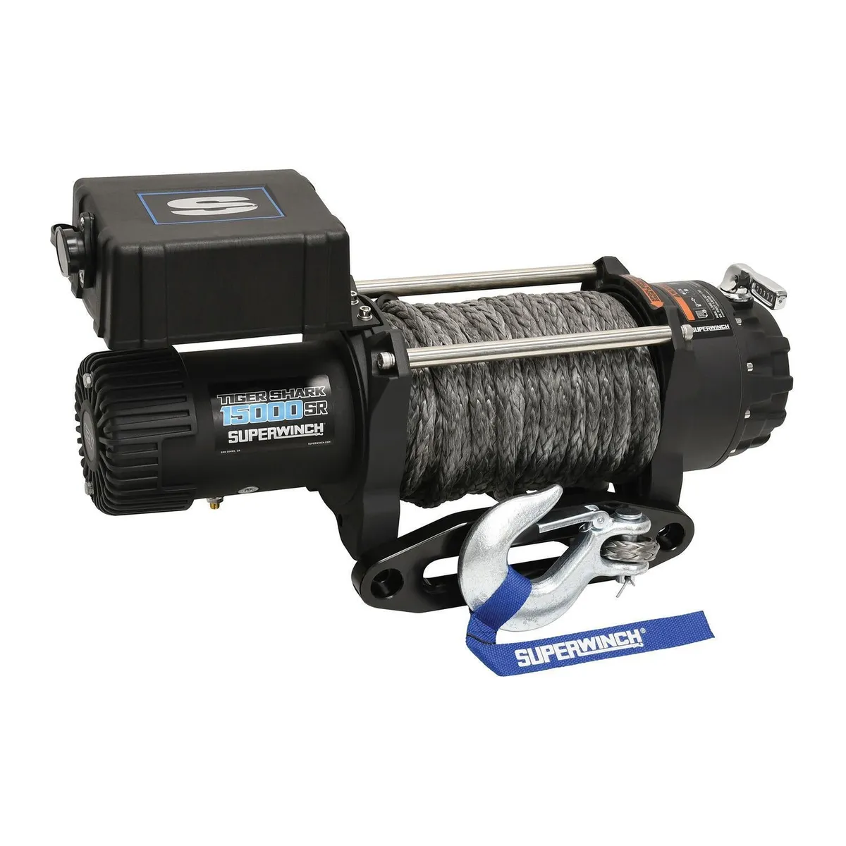 Tiger Shark 15000SR 15000lb 12V DC Winch with Synthetic Rope Black - 1515001 product image
