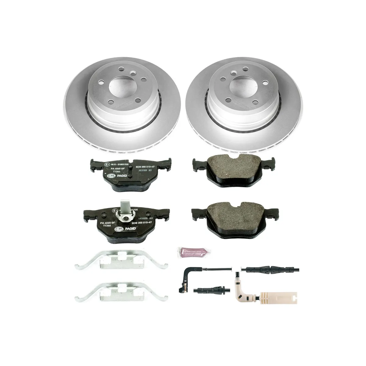 Euro-Stop Kit: Genuine Geomet Fully Coated Rotors; Ece-R90 Certified Pads W/Hardware; Pad Sensors product image