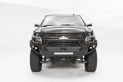 Fab Fours Vengeance Front Bumper; 2 Stage Black Powder Coated; w/Pre-Runner Guard; w/Sensors;
