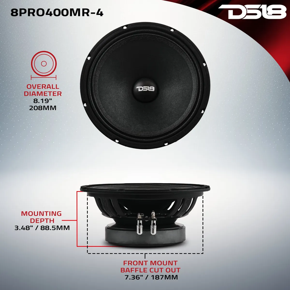 PRO 8” High Sensitivity Professional Mid-Range Loudspeaker 200 Watts Rms 4-Ohm product image