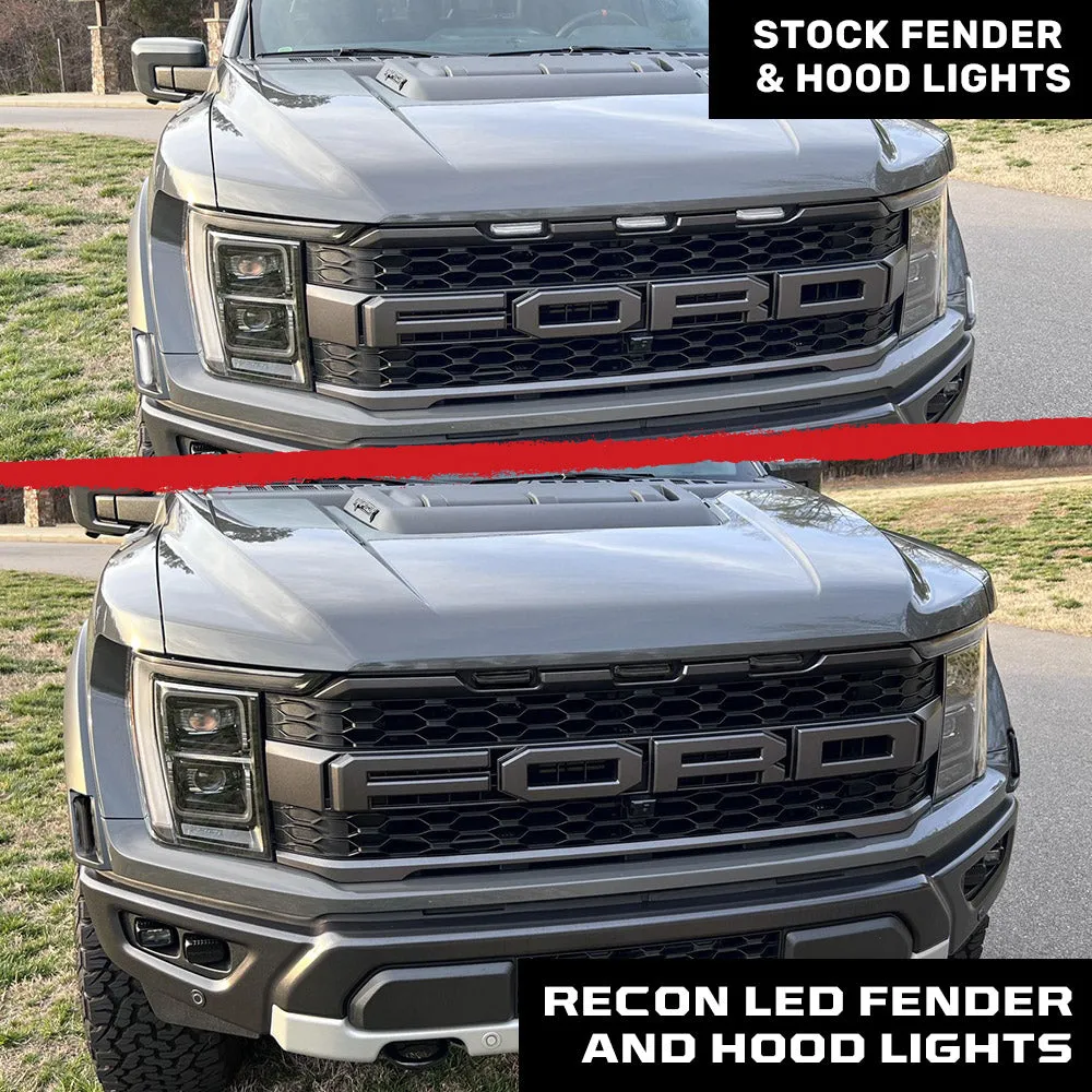 Ford 21-22 Raptor 7-Pc Fender & Hood Light Kit Smoked Lens White or Amber LED Running Lights w/ Startup Light Sequence product image