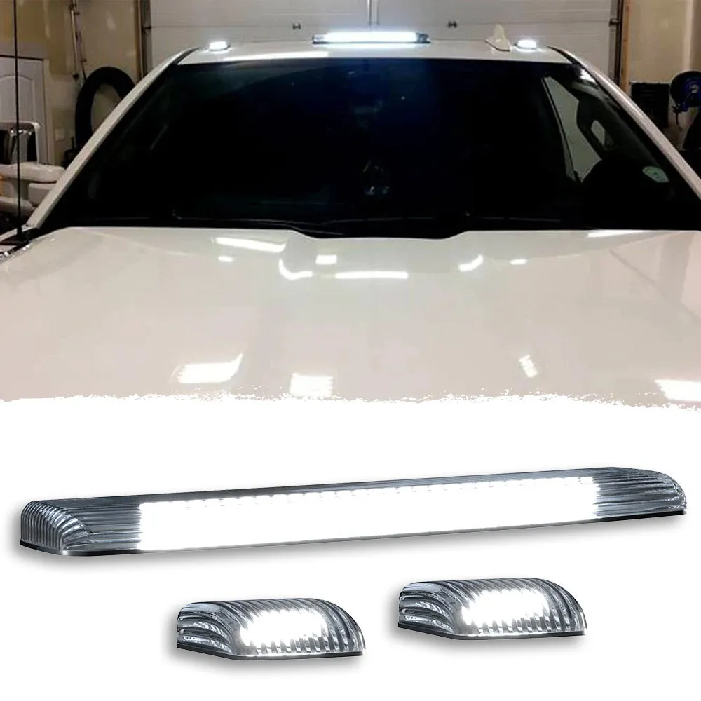 Gmc Chevy 15-19 3rd Gen Body Style Heavy-Duty 3-Piece Set Smoked Cab Roof Light Lens With 2-Way Forward Rear Facing White Ultra High-Power Leds - Plug-N-Play Installation Replaces OEM Installed Cab Roof Lights product image