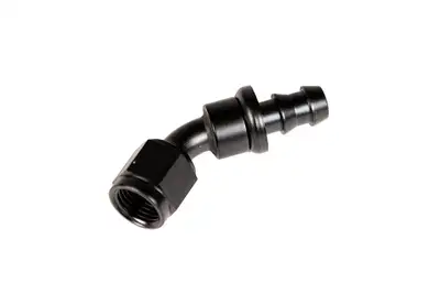 Fleece Performance Fleece Performance -8AN 45 Degree to Hose Barb Black Anodized Fitting