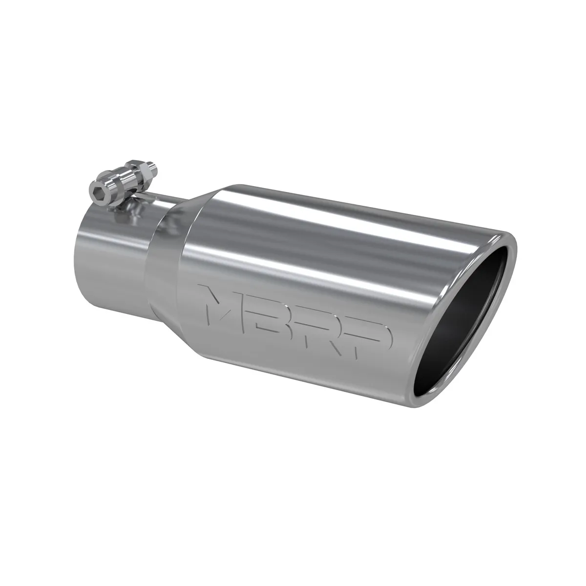 Armor Pro Exhaust Tip; 2.75 in. Inlet Diameter; 4 in. Outlet Diameter; 10 in. Length; Angled Rolled End; T304 Stainless Steel; Mirror Polished; product image