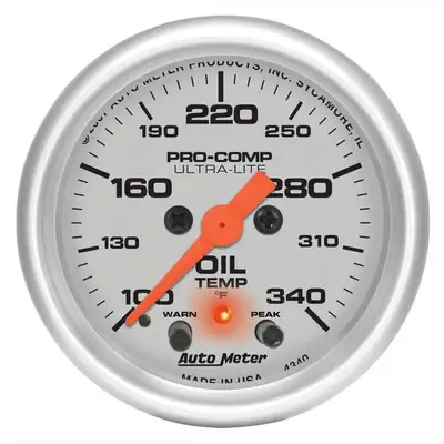 AutoMeter Gauge, Oil Temp, 2 1/16", 340?F, Stepper Motor w/Peak & Warn, Ultra-Lite