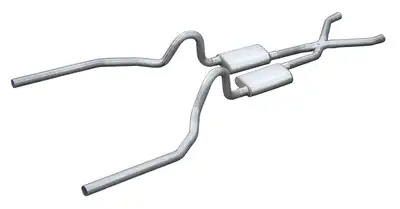 Pypes Performance exhaust Crossmember Back w/X-Pipe Exhaust System 65-70 Mustang Split Rear Dual Exit 2.5 in Intermediate And Tail Pipe Race Pro Mufflers/Hardware Incl Tip Not Incl Pypes Exhaust
