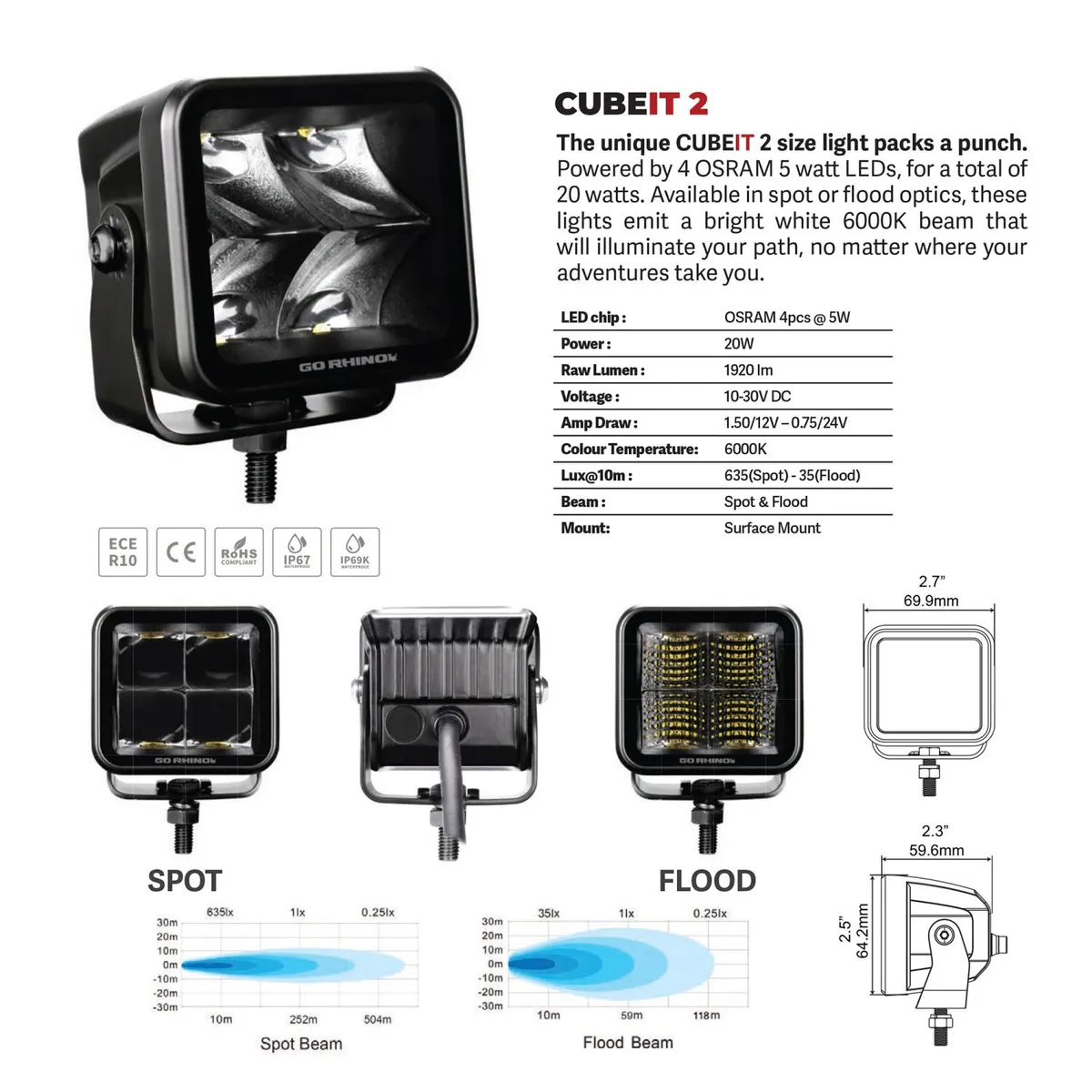 go Rhino 750200321scs Blackout Series - Cubeit 2x2 LED Cube Spot Lights, Pair product image