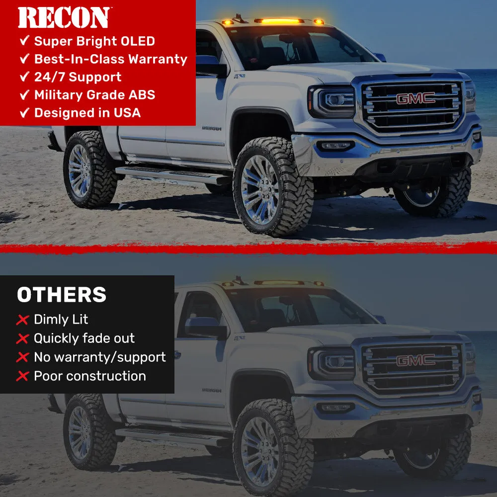 Gmc Chevy 15-19 3rd Gen Body Style Heavy-Duty 3-Piece Set Smoked Cab Roof Light Lens With 2-Way Forward Rear Facing White Ultra High-Power Leds - Plug-N-Play Installation Replaces OEM Installed Cab Roof Lights product image