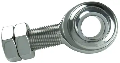 Borgeson Borgeson - Steering Shaft Support - P/N: 720000 - Steering shaft support bearing. Polished stainless steel rod end style. Includes two jam nuts. Supports all 3/4 in. splined and Double-D steering shaft.