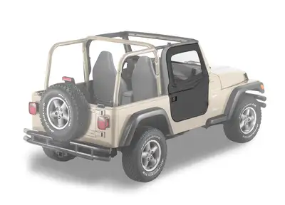 Bestop Black Denim Doors, Fabric 2-piece Full Fabric Door Set Jeep 97-06 Wrangler; Fit factory soft top & all Bestop soft tops w/factory door surrounds & door strikers