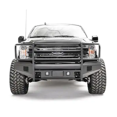 Fab Fours Elite Front Bumper; 2 Stage Black Powder Coated; w/Full Grill Guard; Incl. Light Cut-Outs;