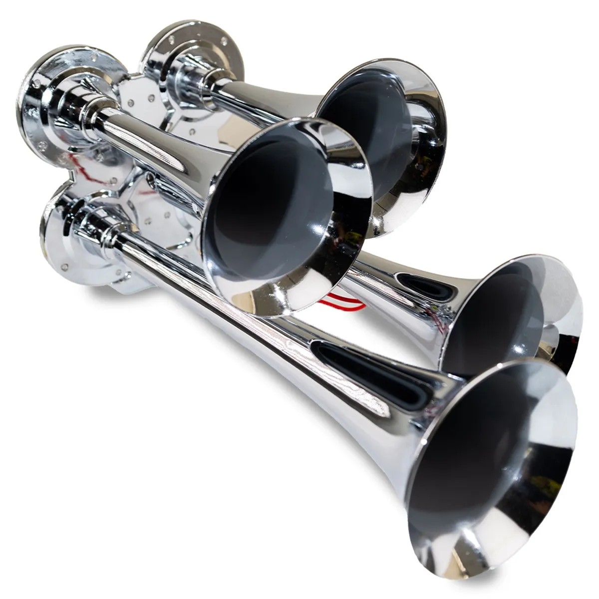 Chrome Quad Horn; 12.5 in. / 10 in. / 7.5 in. / 6 in. Trumpets; Chrome Plated Zinc Alloy; product image