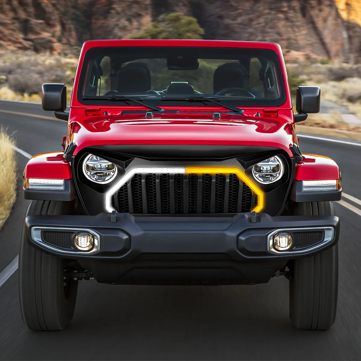 Gladiator Vader Grille W/ LED DRL and Turn Signals - Matte Black For 18+ Jeep Wrangler JL & Gladiator JT product image