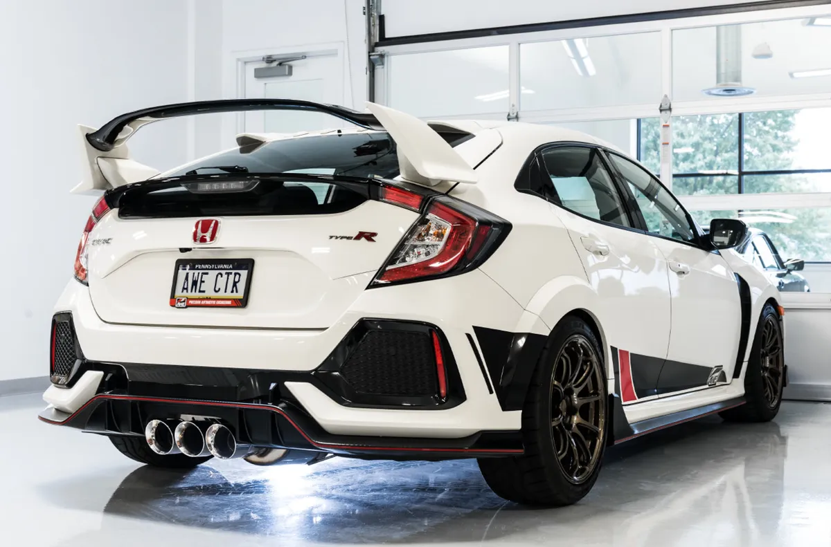 AWE Track Edition Exhaust for FK8 Civic Type R (includes Front Pipe) - Triple Chrome Silver Tips product image