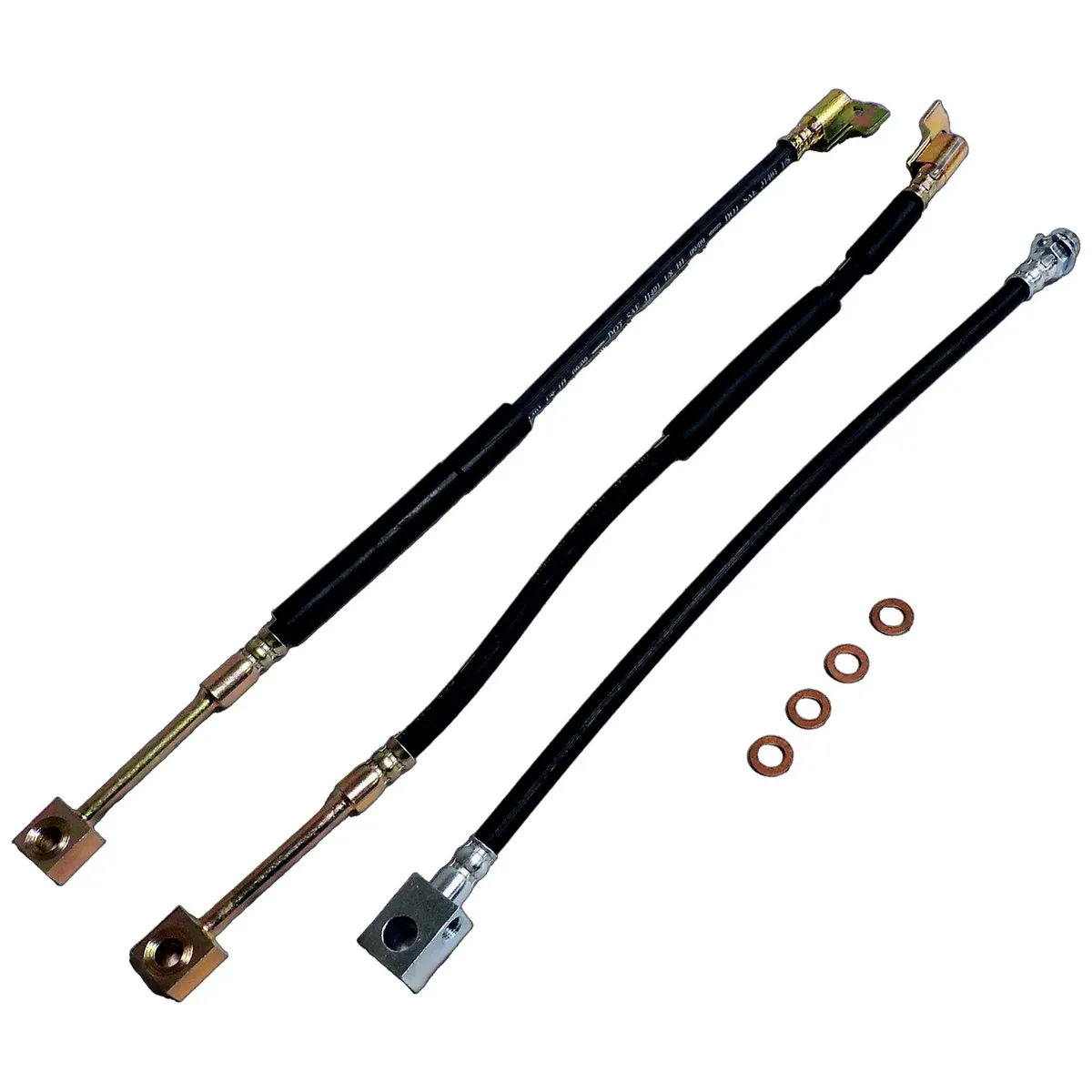 Blacksilvercopper Brake Hose Kit Includes Left And Right Front Hoses Rear Hose to Axle, And 4 Brake Hose Washers product image