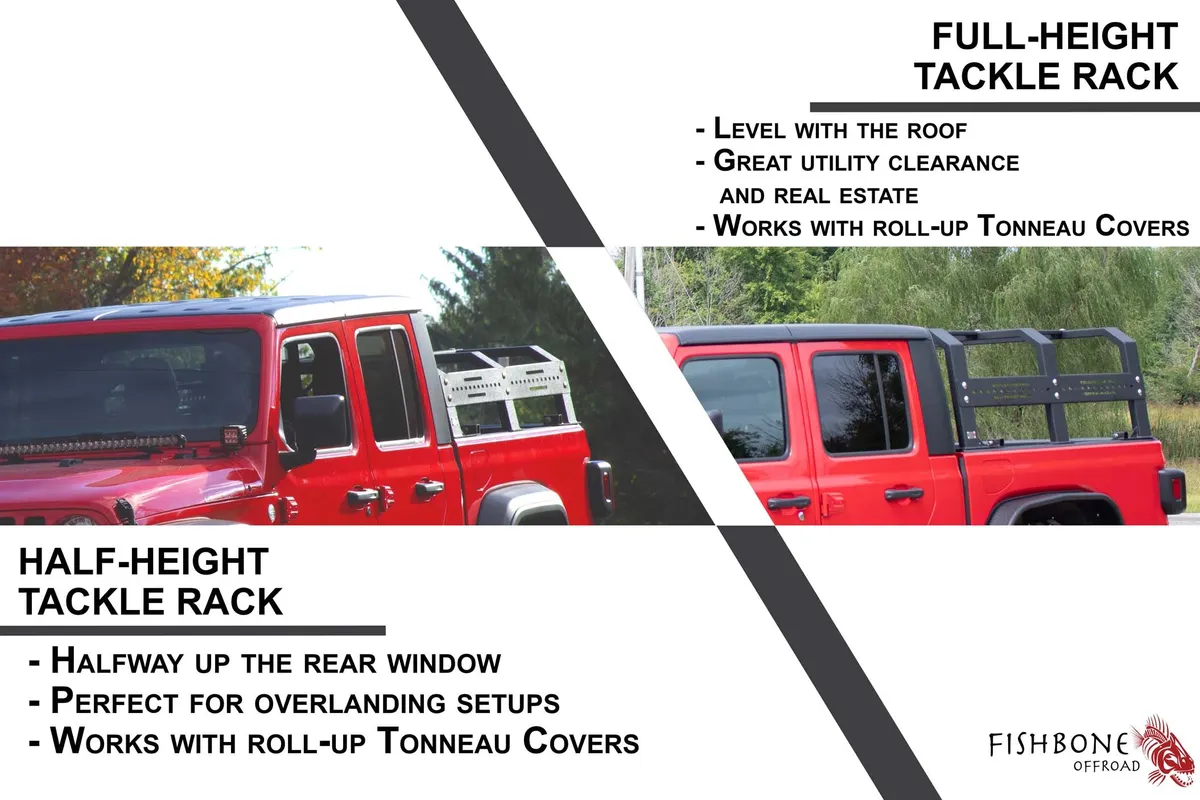 Black textured powder coat, 10-Gauge steel, Stainless Steel hardware, Half Height Tackle Rack measures 12.5 in. off of top of bed rail product image