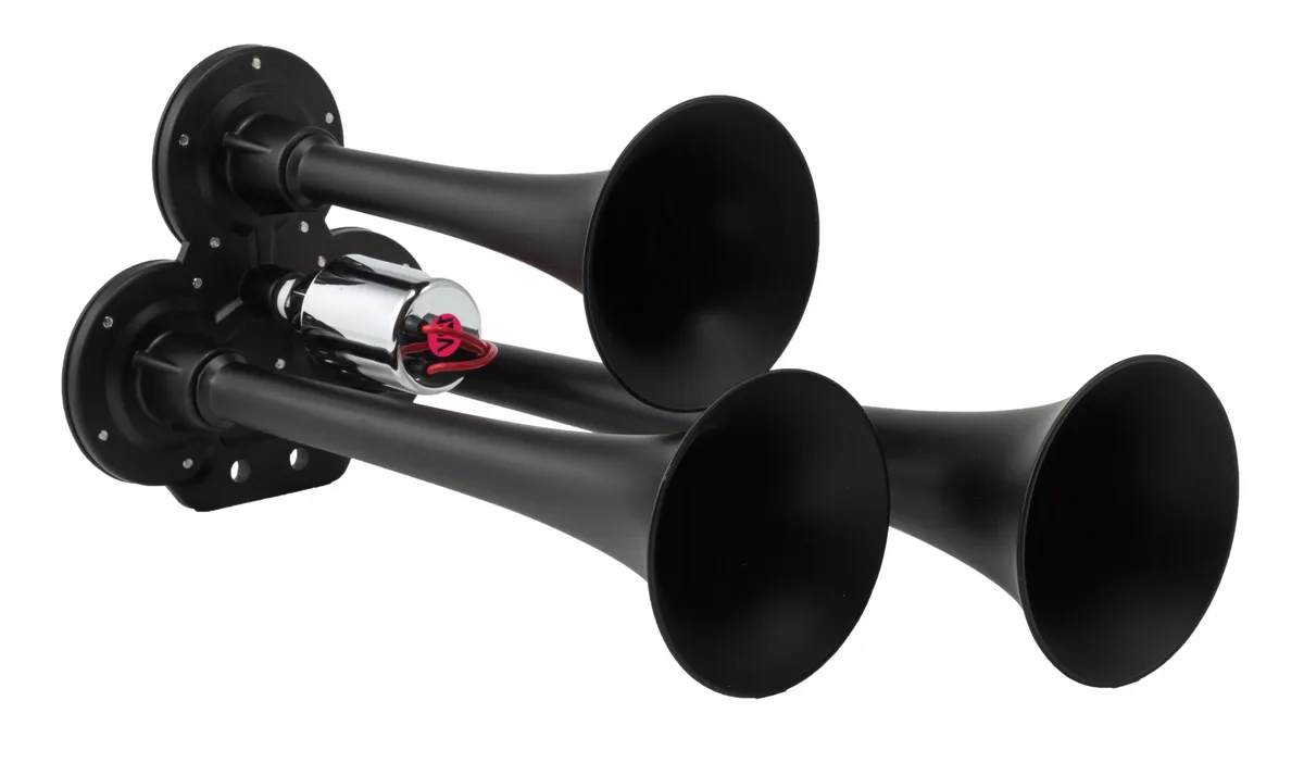 Kleinn Automotive Accessories Black Triple Horn; 12.5 in. / 10 in. / 7.5 in. Trumpets; XCR2.0 Coated Zinc Alloy;