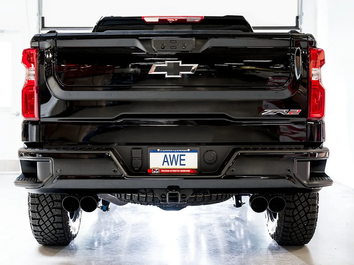AWE 0FG Catback Exhaust for Silverado ZR2/Sierra AT4X - Dual Bashguard (no tips) product image