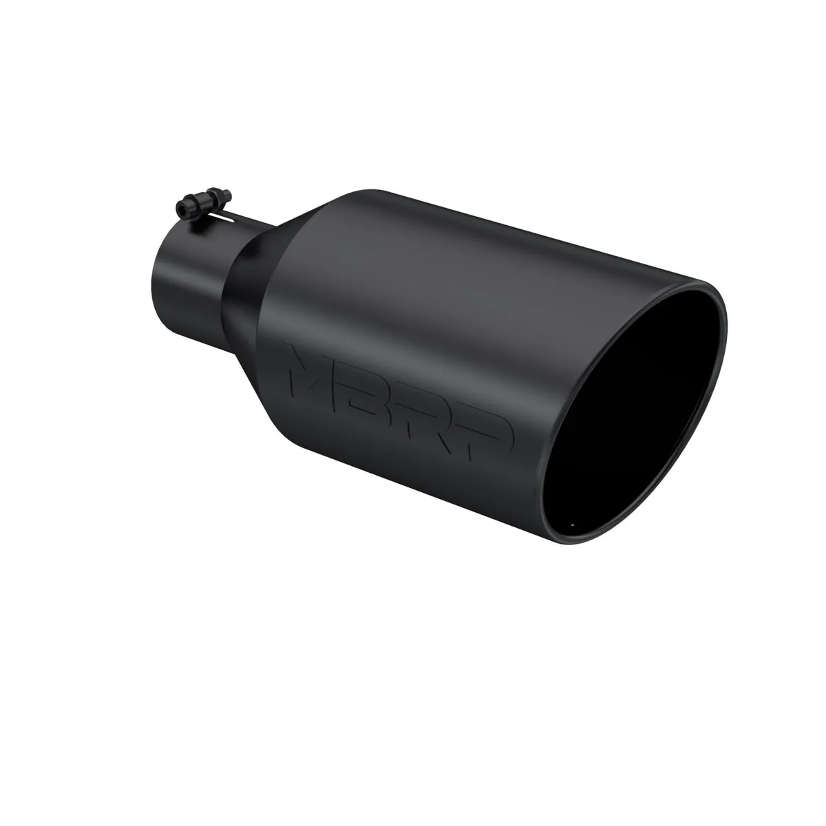 Armor BLK Exhaust Tip; 4 in. Inlet Diameter; 8 in. Outlet Diameter; 18 in. Length; Rolled End; T304 Stainless Steel; Black Coated; product image
