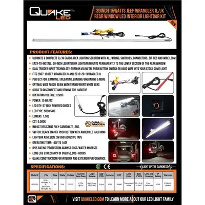 Quake LED Quake LED - Qte753 - Jeep Wrangler Jl/Jk 39 In. LED Interior Light Bar