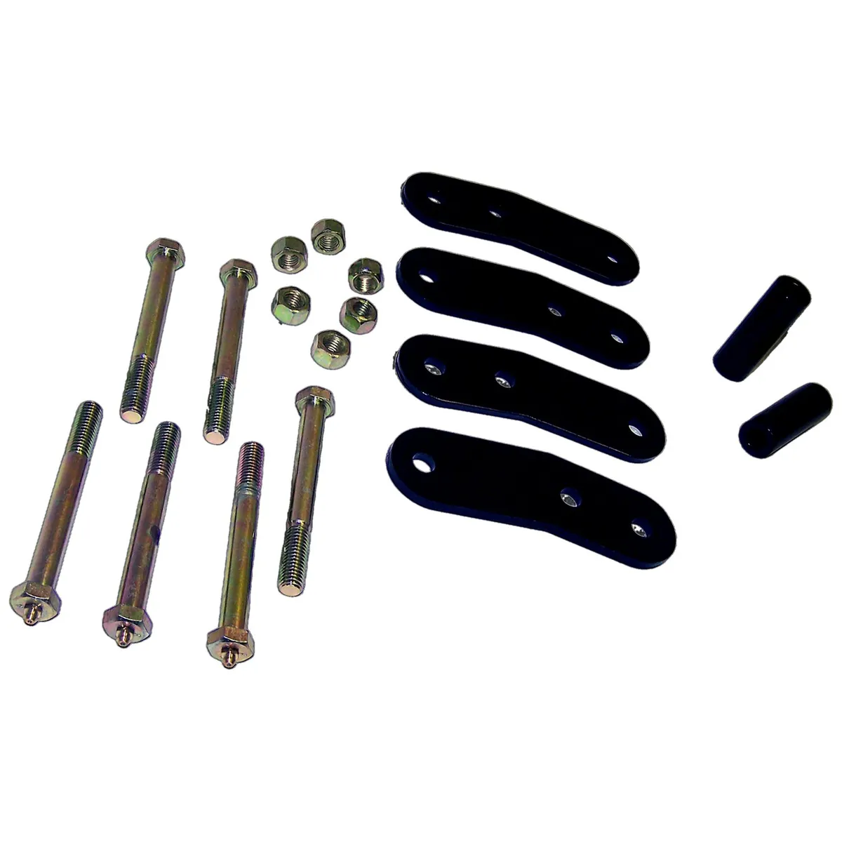 1976-1983 CJ-5 (Rear Only);1976-1986 CJ-7 (Rear Only);1981-1986 CJ-8 (Rear Only);1987-1995 YJ Wrangler (Front or Rear);Shackle Kit Less Bushings; Provides 3/4" of Lift; 5-1/2" From Bolt Hole To Bolt Hole;Includes 4 Plates and Hardware product image