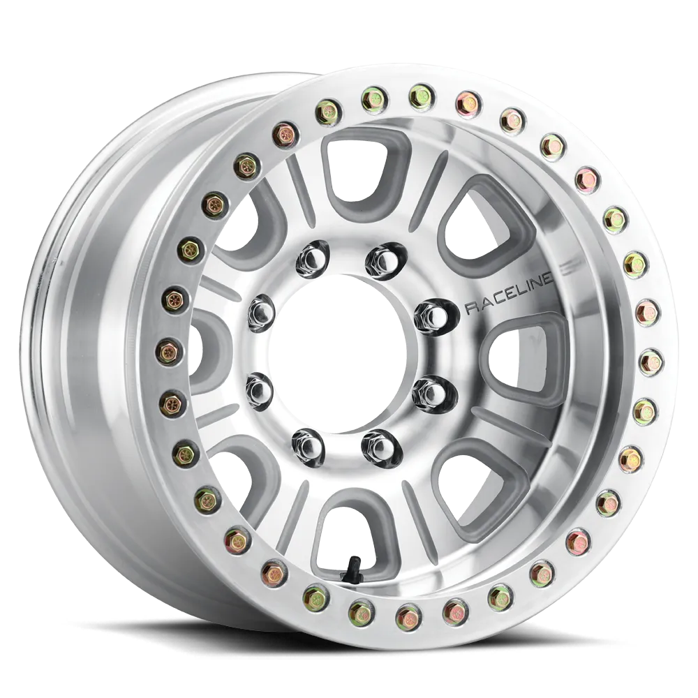 Aluminum Wheels 17x9.5 Monster Beadlock RT233 Machined Silver -19 Offset 5 on 127 Bolt Pattern 83.82 Bore Raceline product image