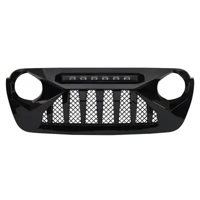 AMERICAN MODIFIED Demon Grille W/ Led Off-Road Lights - Glossy Black For 18+ Jeep Wrangler JL & Gladiator JT W/ O Trailcam